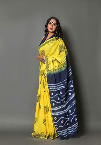Image of NIKHILAM Dailywear Texture Multicolor Cotton Mulmul Saree Unstitched Blouse Piece