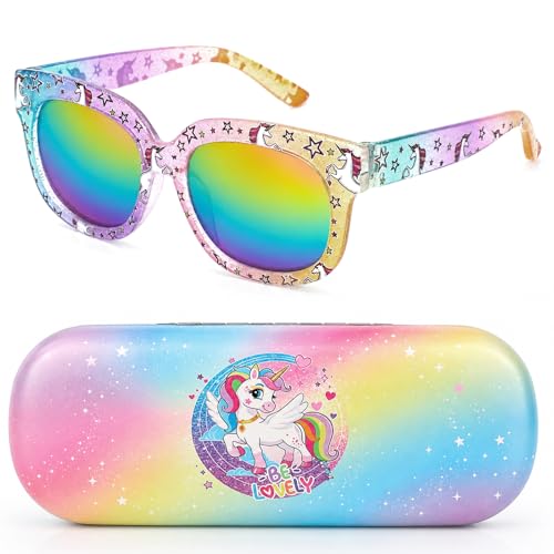 Image of Kids Sunglasses Girls Unicorn Heart Eyeglasses UV Protection Toddler Sunglasses with Sunglass Case for Party Beach