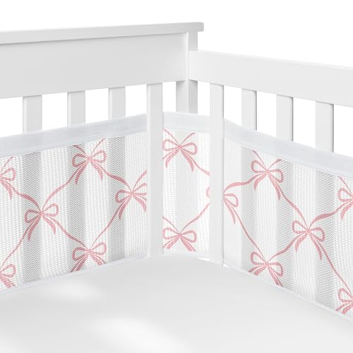 Sweet Jojo Designs + BreathableBaby Pink Bows Girls Breathable Mesh Crib Liner Baby and Infant - Blush and White Bow for the Shabby Chic, Ballet Dancer, Elegant Coquette, Ballerina Princess Collection