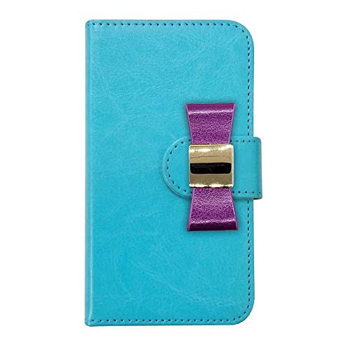 sslink iPhone 17Pro アイフォン17プロ 対応 手帳型 スマホ ケース レザー リボン/パープル デコ おしゃれ かわいい (カバー色ブルー) ダイアリータイプ 横開き カード収納 フリップ カバー スマートフォン