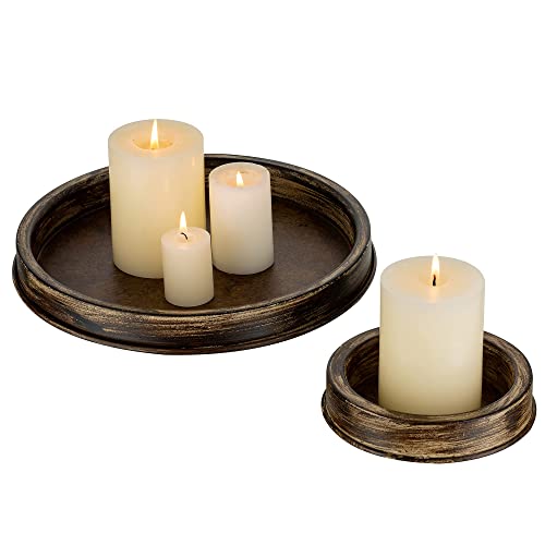 Romadedi Plato rústico para portavelas - Bandeja Decorativa pequeña organizadora Pilalr para Mesa de Granja, Mesa de Centro de Cocina Mesa de café decoración del hogar, Juego de 2 Cover