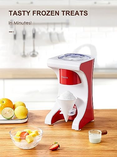Reemix Elektrische Shaved Ice Maschine – Profi-Edelstahlklingen für Snow Cones & Slushies – Rutschfest mit Saugnapf-Boden & Kabelstaufach – 60W Kompakt-Eiscrusher für Cocktails & Kinderpartys