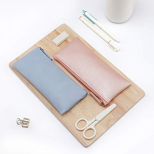 PU Leather Pencil Case with Zipper, Small Pencil Pouch, Makeup Cosmetic Pouch (Blue Pink)4