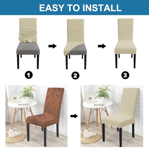 Housse de Chaise Salle à Manger Extensible Universelle Beige Lavable 4 Pcs - 6