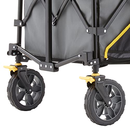 Gorilla Carts Collapsible Folding Utility Wagon Cart w/Oversized Bed, 7 Cu Ft, Gray - 150 lb Capacity Outdoor Wheelbarrow w/Zipper Pockets & Built-in Cup Holders for Beach, Camping & Picnic