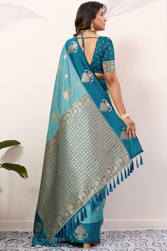 Image of SGF11 Women's Kanjivaram Pure Soft Silk Saree With Unstitched Blouse Piece