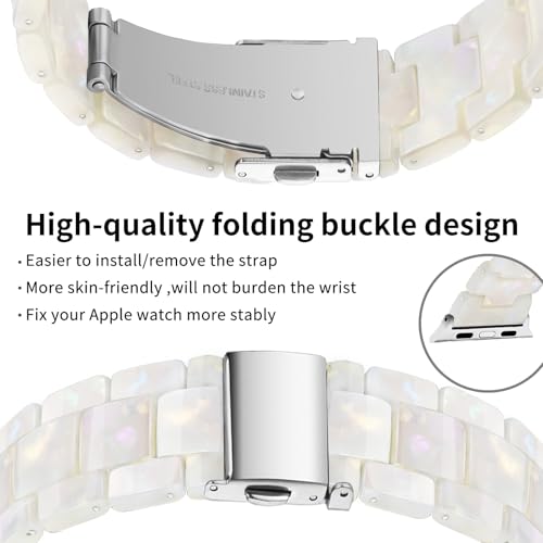 Image of Bestig Resin Band Compatible with Apple Watch Bands for Women 40mm 38mm 41mm 42mm(Series 11 10), Lightweight Waterproof Strap for iWatch Series 10 9 8 7 6 5 4 3 2 1 SE Men(Aurora /Silver)