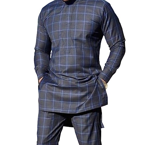 Long Sleeve Dashiki Suit for Men African Traditional Shirt and Pants with Pockets 2 Piece Outfit Set (Color : Blue, Size : 4X-Large)2
