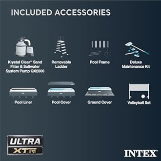 Intex Ultra XTR Heavy Duty Rectangular Above Ground Swimming Pool with Complete Set of Maintenance Kit, Ladder, and Sand Filter Pump, Gray
