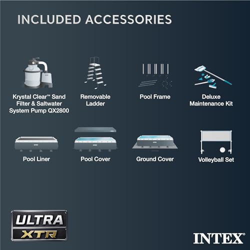 Intex Ultra XTR Heavy Duty Rectangular Above Ground Swimming Pool with Complete Set of Maintenance Kit, Ladder, and Sand Filter Pump, Gray
