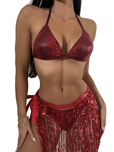 Women's Rave Metalic Bikini Set Shiny Snakeskin Print Bathing Suit Swimsuits Festivals