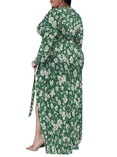 Image of PinkPatty Women's Plus Size Long Sleeve Maxi Dress Casual V Neck Slit Tie Waist Wrap Dresses for Party Cocktail