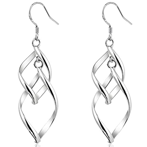 925 Sterling Silver Dangle Earrings Elegant Double Hoops