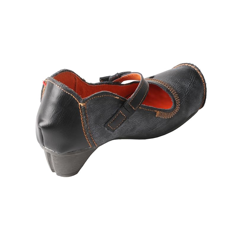 TMA EYES Women's Leather Soft Sole Comfort Low Heel Casual Shoes with Fish Mouth Design2