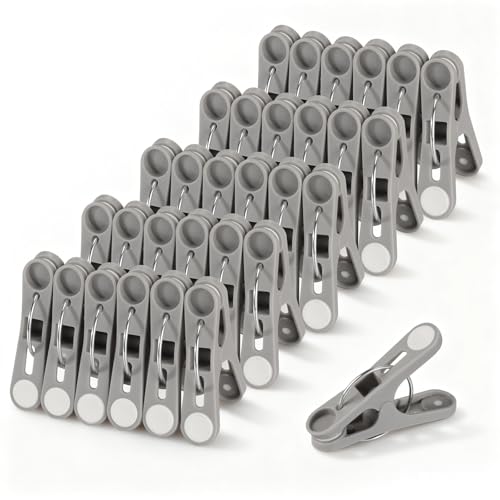 Romon Pinzas Ropa, 30 Pinzas Ropa Que No Dejan Marca Pinzas Toalla Playa Antideslizantes, Gris Ropa Clips Pinzas de Plástico Fuerte Resistentes al Viento para Toallas Ropa Interior Calcetines