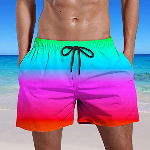 Ymosrh Men's Swimming Trunks Summer Swim Quick Dry Shorts with Pockets Plus Gradient Print Beach Shorts Swim, S-5XL3
