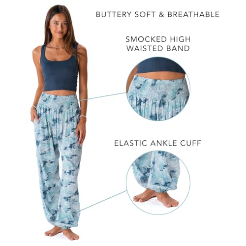 Image of Lotus and Luna Women's Harem Pants Thai Pants for Beach & Lounge High Waisted Flowy Boho Pants Genie Pants Yoga Pants