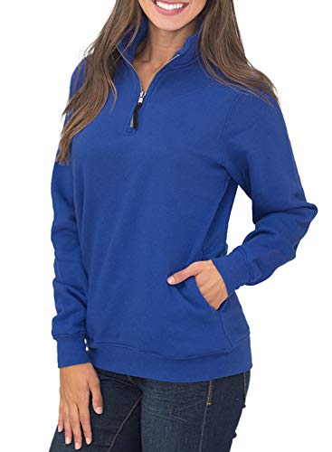 Samefar Women's Fashion 2020 Quarter Zip Fleece Sweatshirts Pullover Loose Fit Long Sleeve Tunic Tops Work Blue M