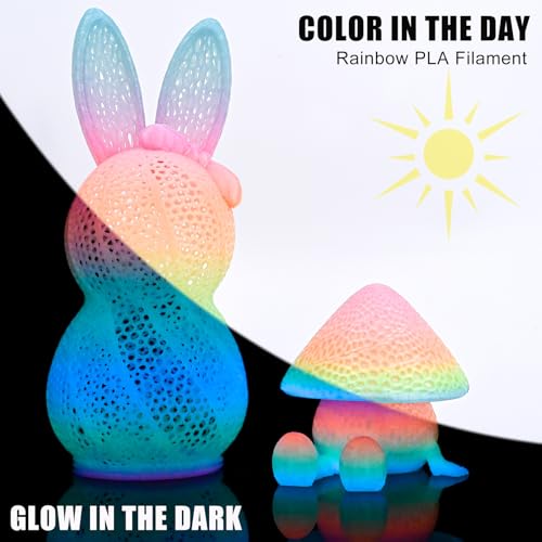 Image of OVV3D Glow in the Dark Filament, Rainbow Glow PLA Filament 1.75mm + /- 0.02mm for 3D Printing, Multicolor Gradient PLA, 3D Printer Filament Fast Color Change Blue Green Orange Pink Purple, 1kg /2.2lb