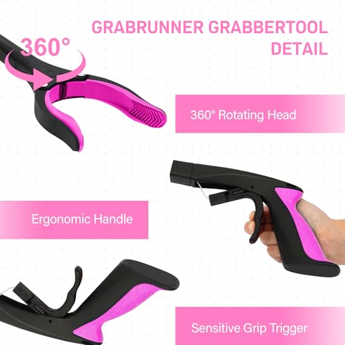 2 Pack 32 inch GrabRunner Reacher Grabber Tool with Strong Magnetic and Swivel Head (New Pink) - Image 4