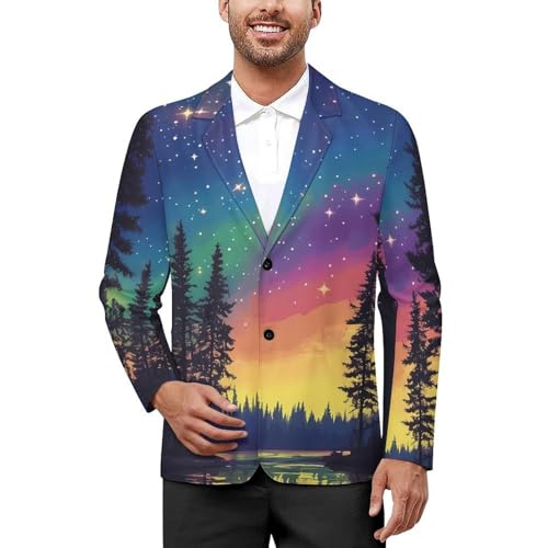 Colorful Aurora Starry Sky Lake Classic Suits Blazer for Men Business Tuxedo Jacket Sport Coat Two Buttons