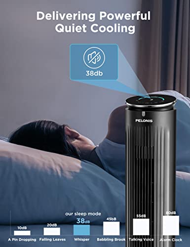 Image of PELONIS 42'' Oscillating Tower Fan with Aromatherapy Diffuser, Remote Control, 5 Speed Settings with 3 Modes LED Display for Bedroom Home Office Use, Black
