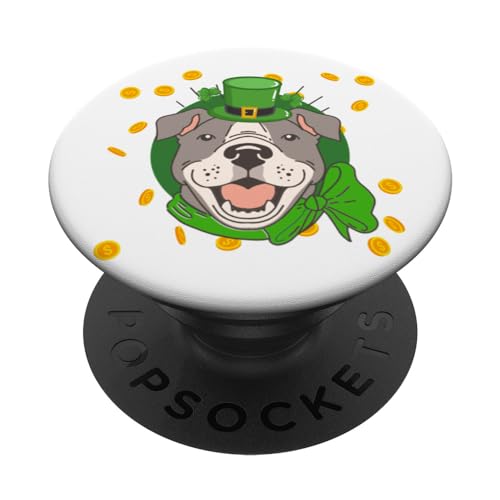 Perro Pitbull Día de San Patricio lindo cachorro irlandés trébol trébol PopSockets PopGrip Intercambiable