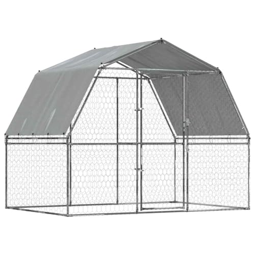 vidaXL Cage pour Chiens avec Toit et Porte, Parc à Chiens, Enclos pour Animaux, Chenil de Terrasse Extérieur, Argenté Acier Galvanisé