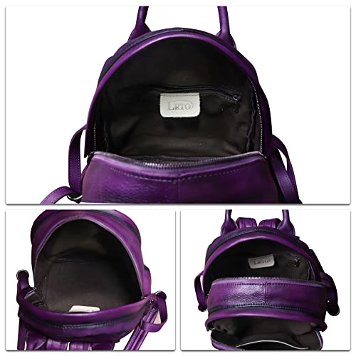 Image of Genuine Leather Backpack Purse for Women Retro Handmade Small Casual Rucksack Satchel Back Bags Knapsack (Purple)