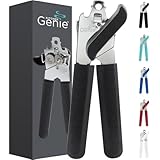 Kitchen Genie Slip Resistant Stainless Steel Manual Can Opener, Sharp Blade for Smooth Edge Cuts, Easily Open Cans, Ergonomic Handles with Easy to Turn Knob, Built-In Bottle Openers, Pitch Black