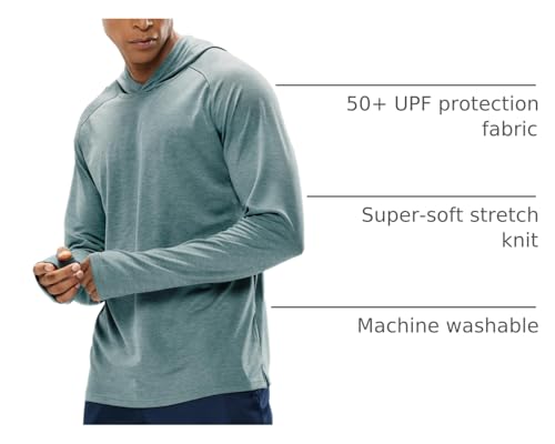 Male model wearing the MIER UPF 50+ Sun Protection Hoodie Long. Closeup of vent holes for cooling