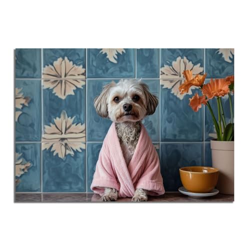 Cuadros decorativos para renovar paredes vacías con lienzo de cachorro de baño vintage 40x60