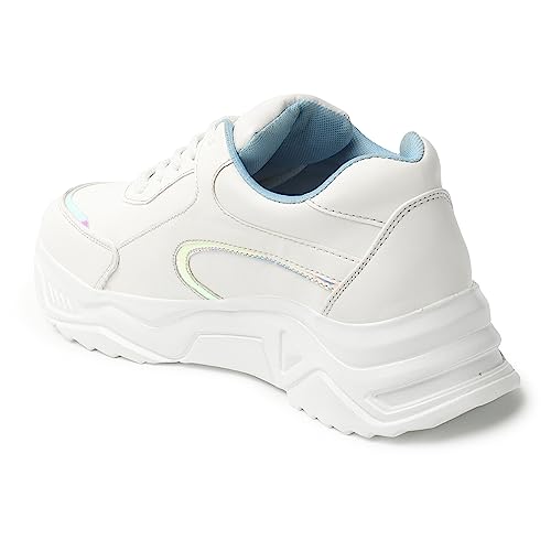 Image of Blinder Womens White Full Blue Laceup Sneakers