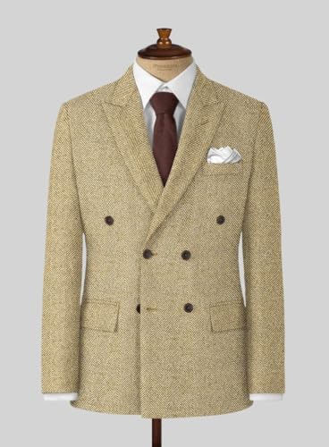 Vintage Men's Herringbone Tweed Suit Wedding Tuxedo Prom Double Breasted Suits Notched Lapel 2 Pieces Jacket Pants3