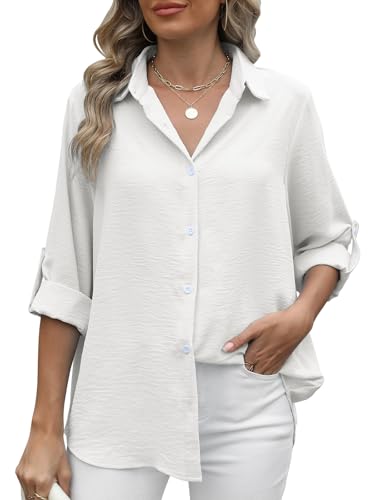 Blusas de Mujer Elegantes Camiseta Manga Larga Mujer Camisa Top Manga 3/4 (Z-Blanco,L)