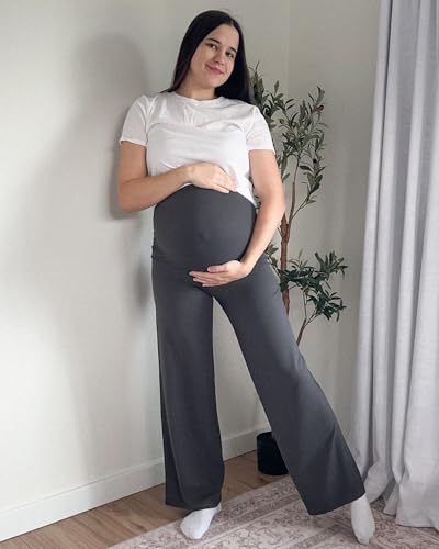 Image of G4Free Women's Maternity BareFeel Wide Leg Yoga Pants | Bump-Friendly Coverage,Wide Leg Design,Lycra Blend,Extremely Soft,Skin-like Touch,for Work Casual Wear