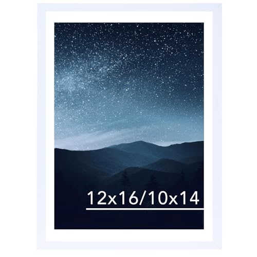 JCJMY 12x16 Picture Frame White with 10x14 Mat for 30 x 40cm Diamond Art Painting Display Photo 10 x 14 with Mat or 12 x 16 Without Mat Wall Hanging Large 30x40 Frame with Durable Plexiglass White