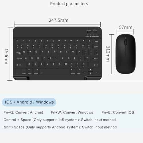 Image of Bluetooth Keyboard and Mouse Combo for iPad, 10 inch Wireless Keyboard & Mouse, Ultra-Slim Portable Rechargeable Keyboard for iPad Pro Air Mini iPhone Samsung Tablet, iPhone15 /14 /13 Pro