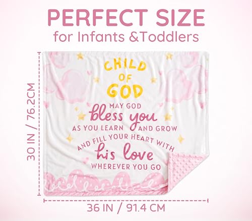Image of Huglanket Baptism Gifts for Girls - Baptismal Gifts, Christening Gifts for Baby Girls - Baby Dedication Gifts from Godmother, Godfather, Godparent - Pink Plush Dimple Dot Soft Fleece Blanket, 30 inchx 36 inch