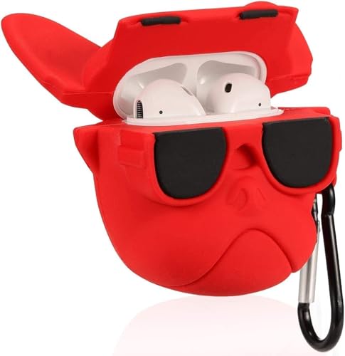 Image of Dezet Cute Soft Silicone Pouh Case for Airpods Pro GEN-2 (2022) � 3D Cartoon Animal Character Cover with Keychain Ring, Shockproof & Dustproof Protective Case for Kids & Girls (BULDOG RED)