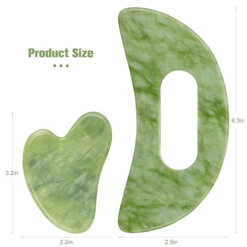Image of Jade Stone Gua Sha Massage Tool Set Larger Guasha Board with Handle Muscle Scraping Massage Tools Facial Anti Cellulite Spa Acupuncture Tools for Back Neck Face Leg Massage, Lymphatic Drainage