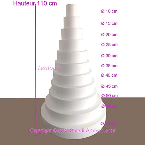 Lealoo Grande Pièce montée Wedding Cake en Polystyrène Haute densité, Base diam. 70cm, 11 étages, Hauteur Totale 110 cm