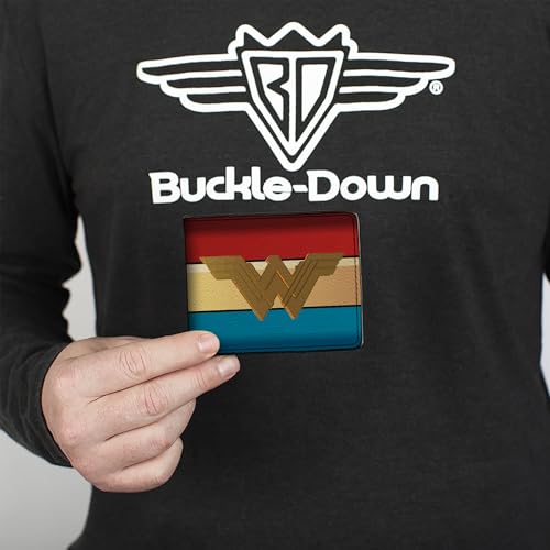 Buckle-Down Men's PU Bifold Wallet-Wonder Woman 2017 Icon/Stripe Red/Golds/Blue, Multicolor, 4.0" x 3.5"3