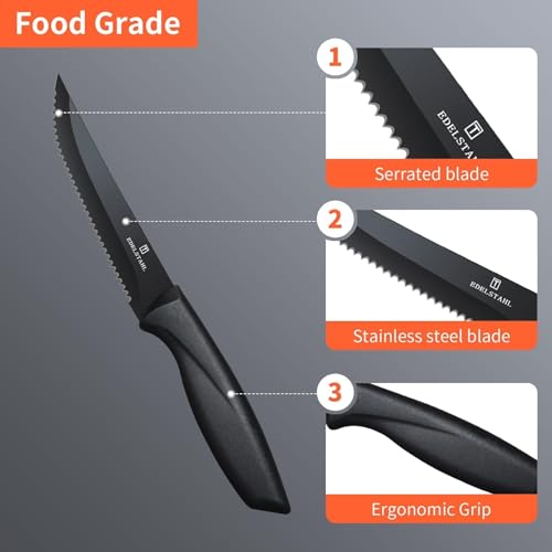 targzier Steak Knives Set of 6,Stainless Steel Steak Knives,Sharp Serrated Edge Steak Knife Set,Stain&Rust Resistant Steak Knife,Kitchen Steak Knife Set with Ergonomic Handle,Dishwasher Safe,Black - Image 4