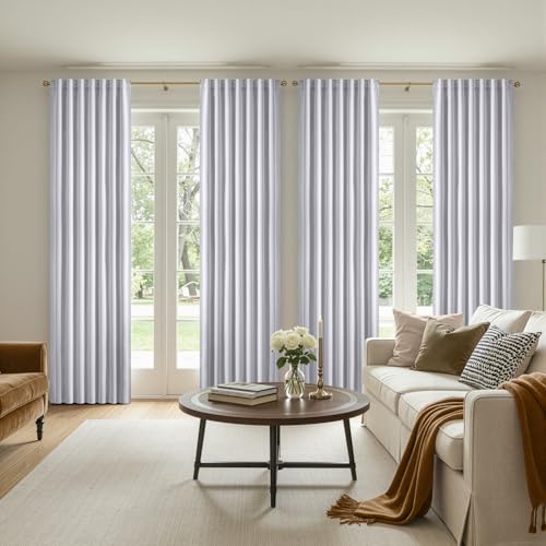 Image of ANRODUO Greyish White Back Tab Blackout Curtains 84 Inch Long 2 Panels | Rod Pocket,Thermal Insulated Room Darkening Light Blocking Curtains for Living Room Bedroom Privacy,W42xL84