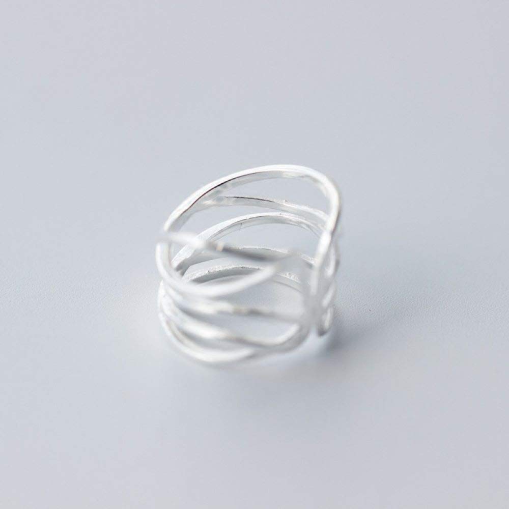 Anelli D'Argento,S925 Linee Multistrato In Argento Sterling Anello Anelli Regolabili Minimalista Anello Aperto Argento Pollice Anello Eternità Anello Fascino Di Nozze Gioielli Regali Per Uomini Rag