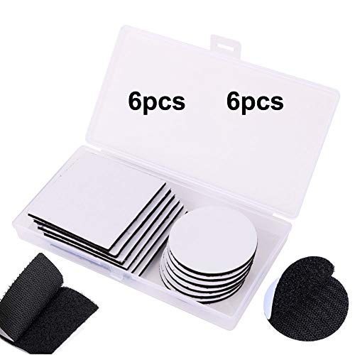 TOOHUI 12 Pares Hook y Loop Bandas, Extra Fuerte Doble Cara Cinta de Velcro Autoadhesivos para Hogar Oficina Industria, Negro(Cuadrado & Redondo)