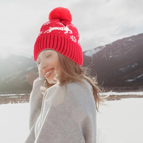 Gorro de Navidad rojo y guantes térmicos con bufanda de punto para mujer 7