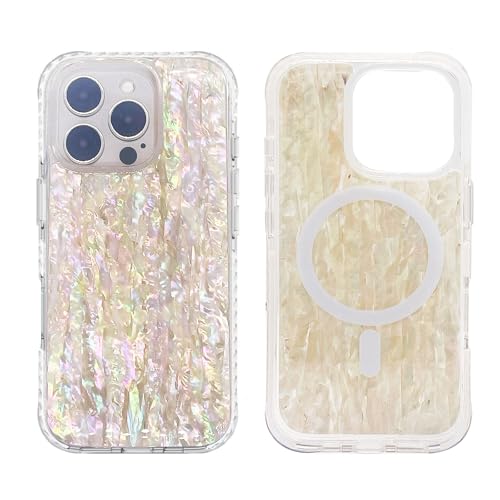 Coque iPhone 16 Pro MagSafe perle translucide irisée coque de protection 6,3 pouces design coquillage