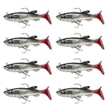 8PCS Soft Plastic Fishing Lures with Jig Heads, 8cm/3.1in T-Tail Swimbaits, Realistic Sea Bass Lures for Pike Perch Trout, Saltwater Freshwater Fishing Tackle UK